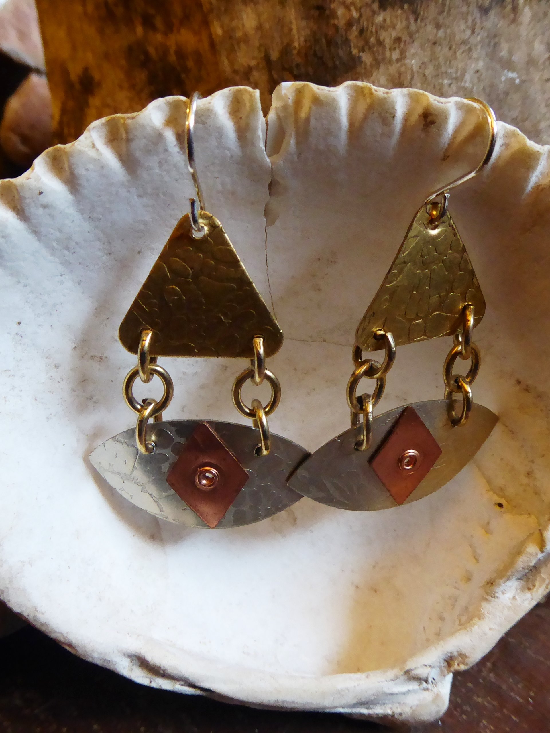 All Seeing Eye dangle earrings in mixed metals