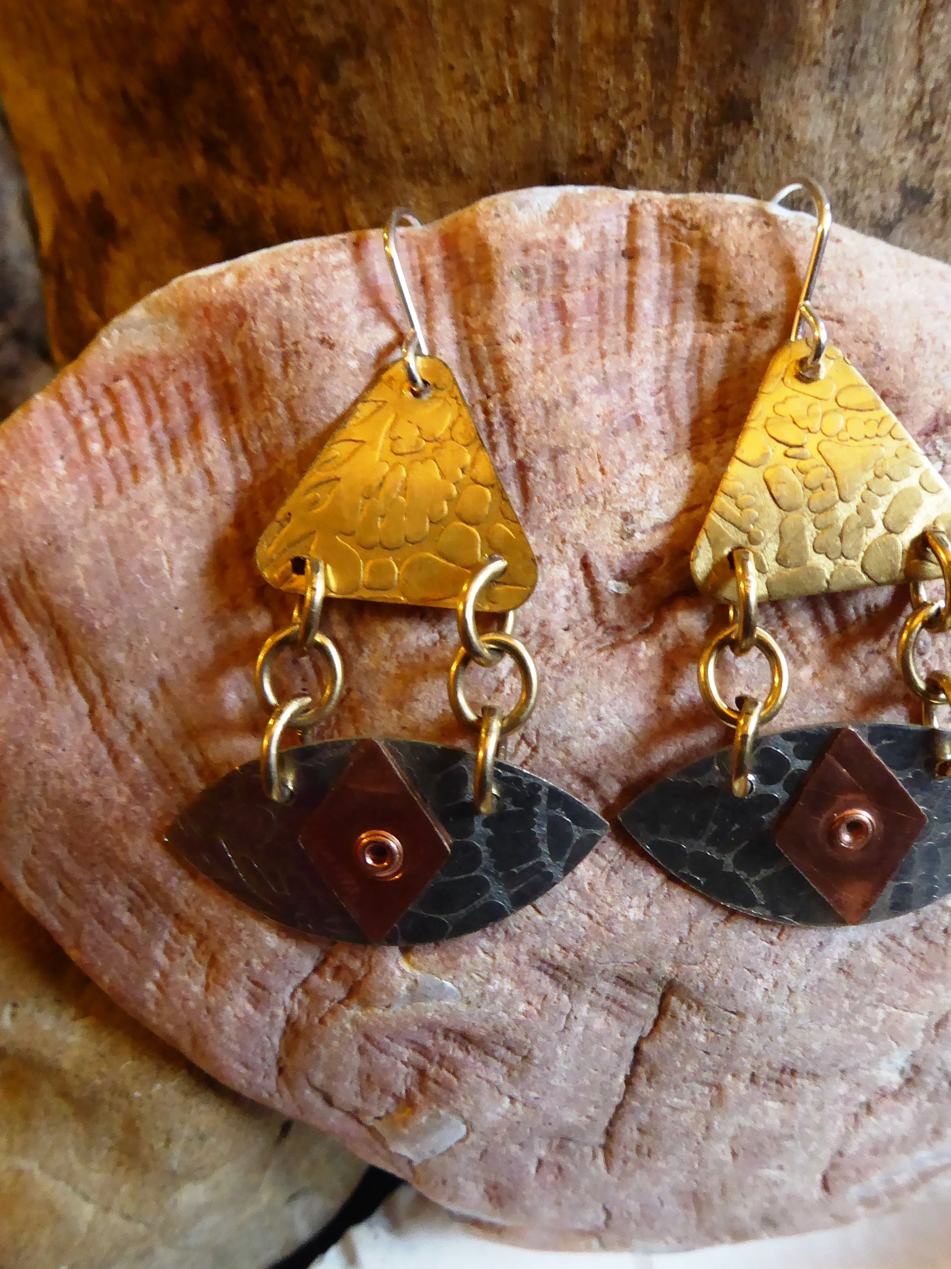 All Seeing Eye dangle earrings in mixed metals