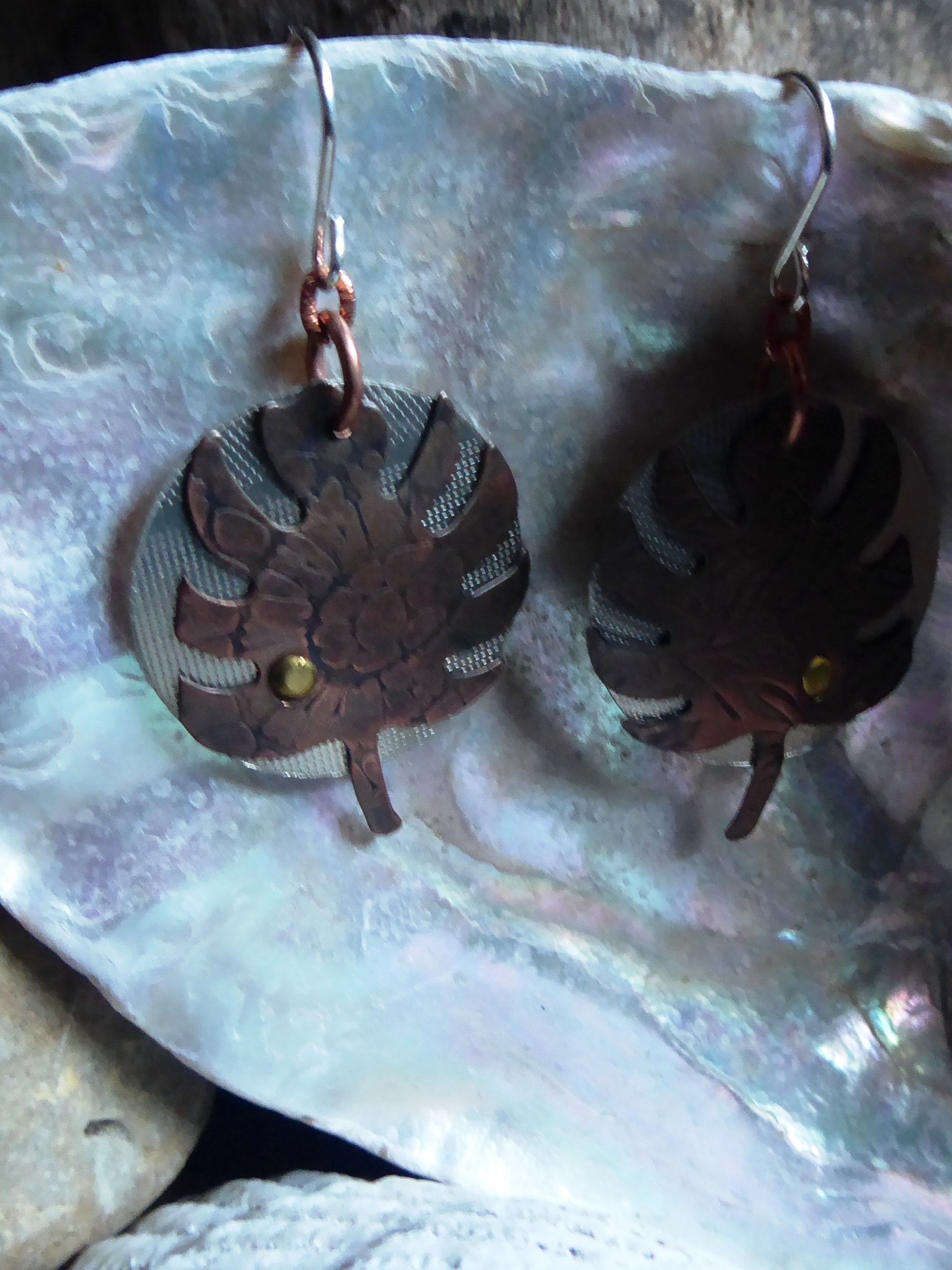 Copper leaf dangle with German silver and sterling