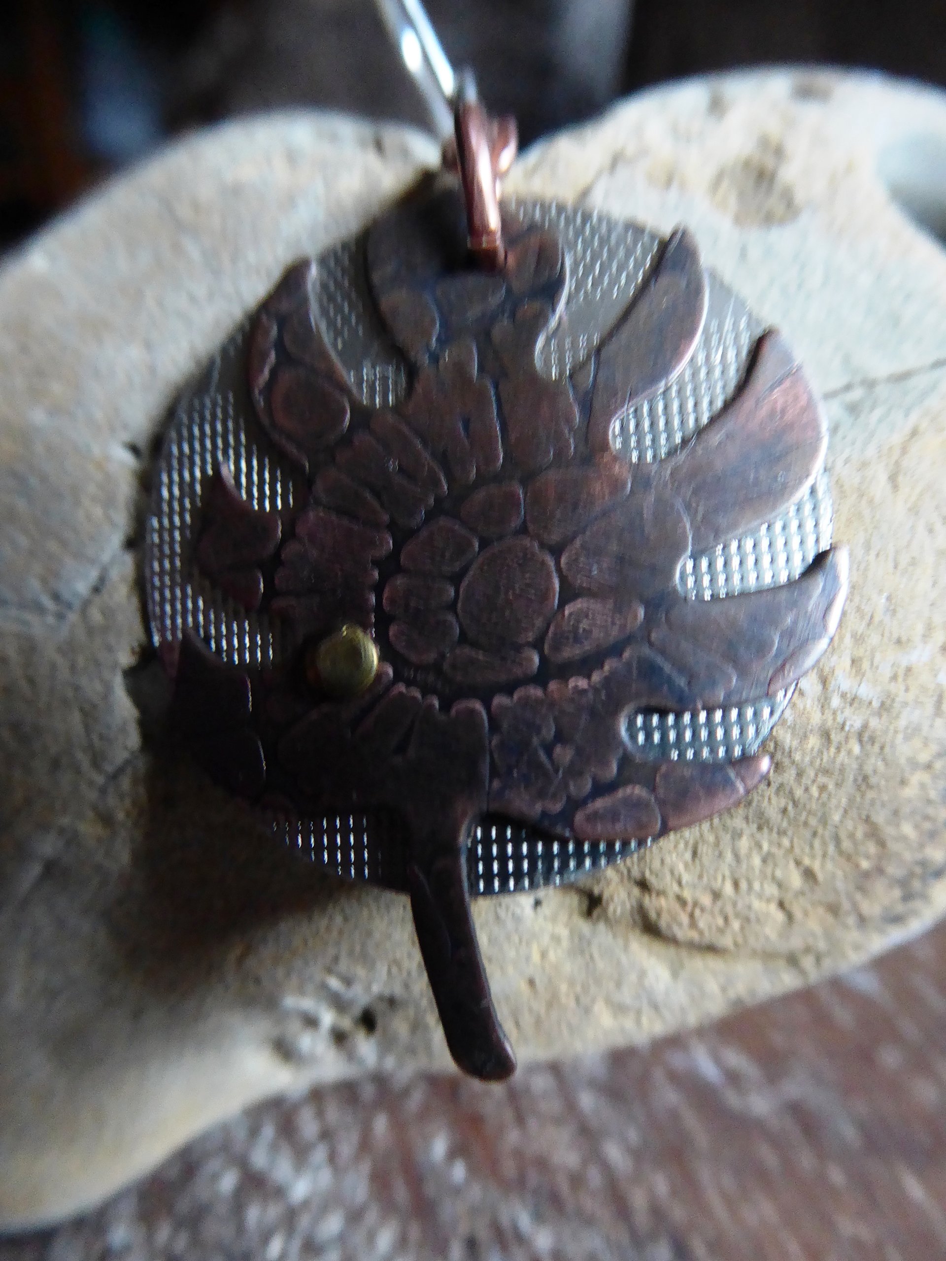 Copper leaf dangle with German silver and sterling