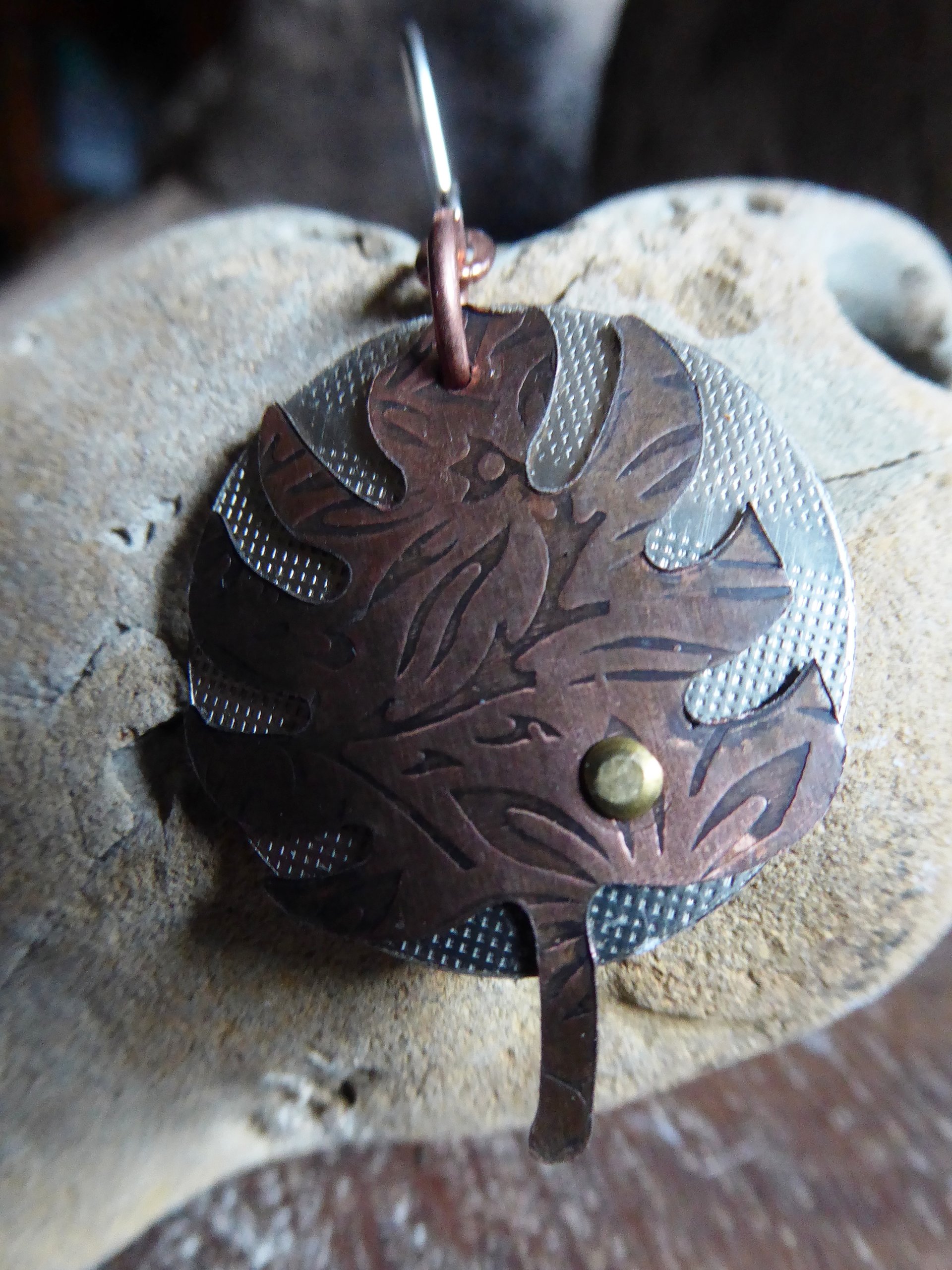 Copper leaf dangle with German silver and sterling