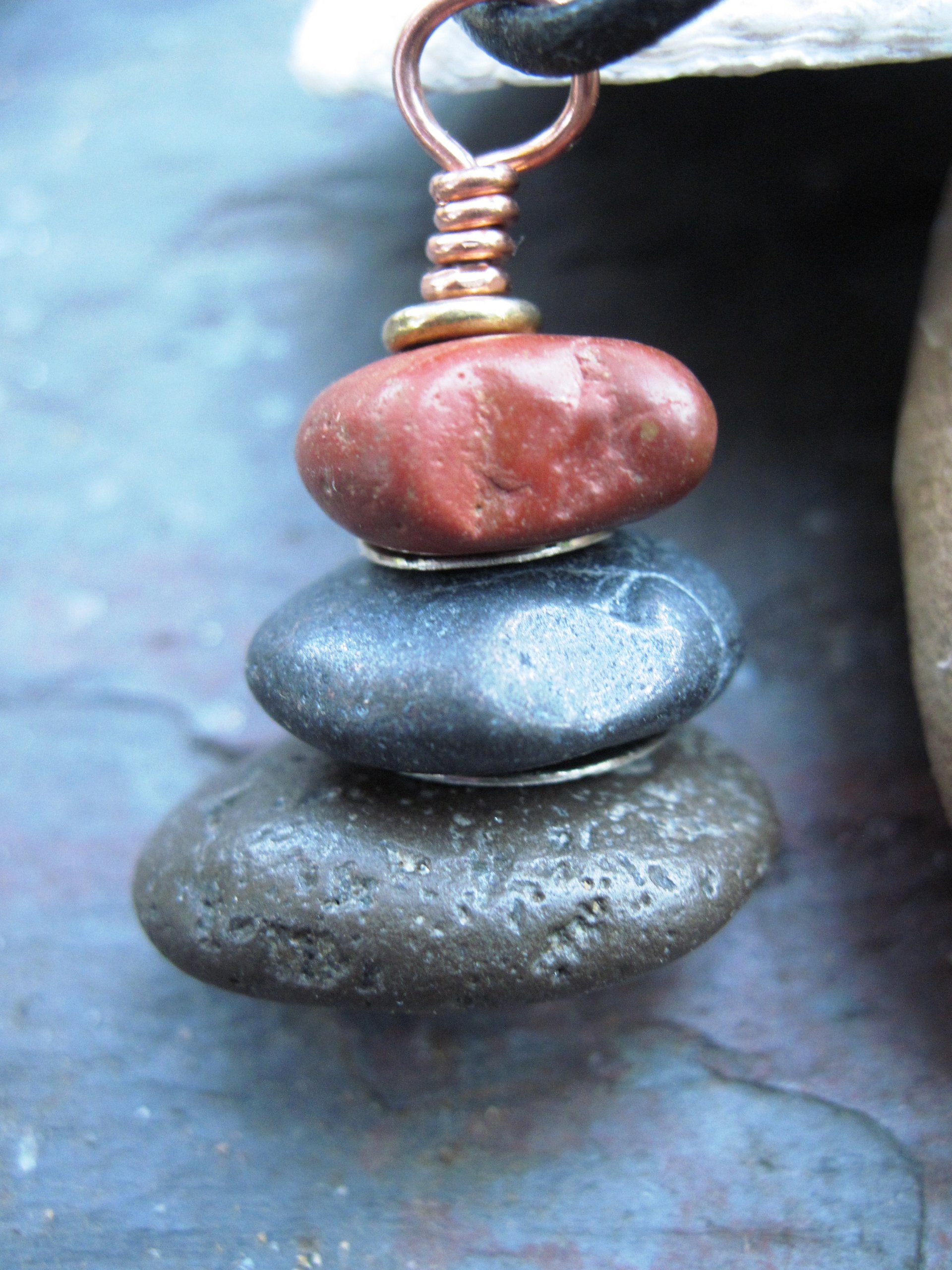 Om Rocks stacked beach rock cairn pendant