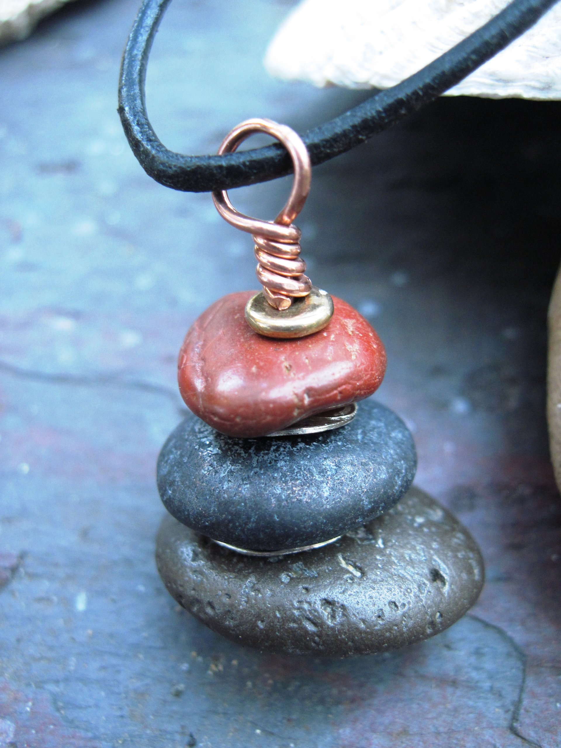 Om Rocks stacked beach rock cairn pendant