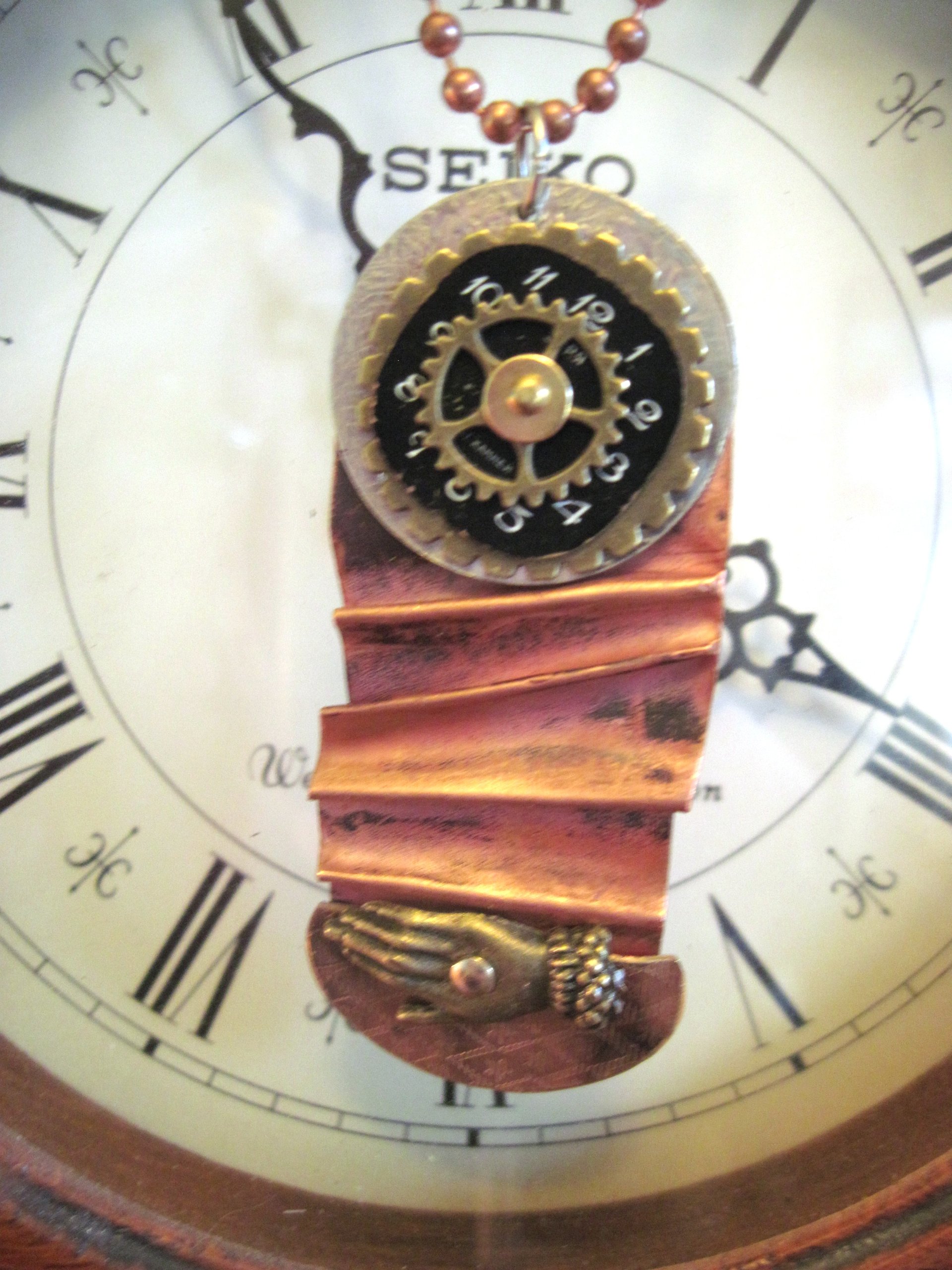 Fold form mixed metal forged funky steampunk pendant
