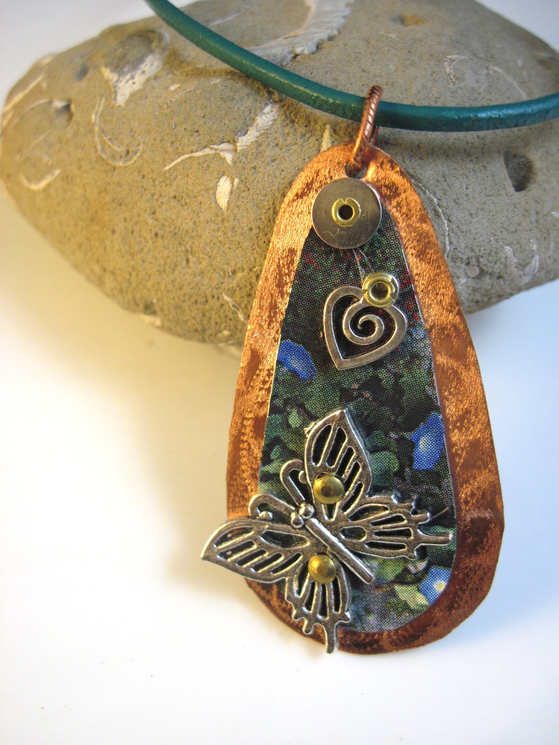 Mixed metal tin and copper butterfly  Trashy Tinsel  pendant