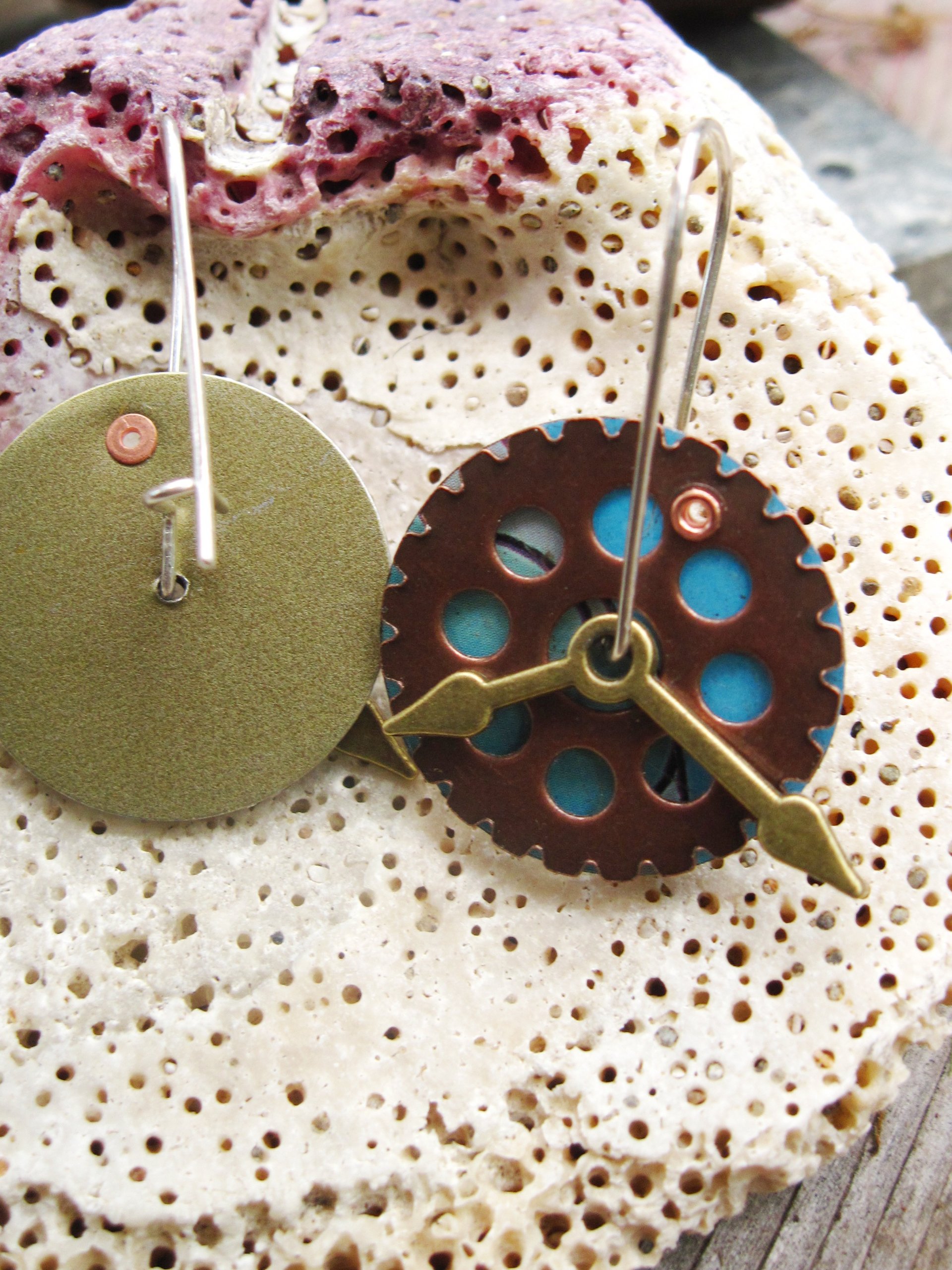 Steampunk clock tin leverback hoop earrings