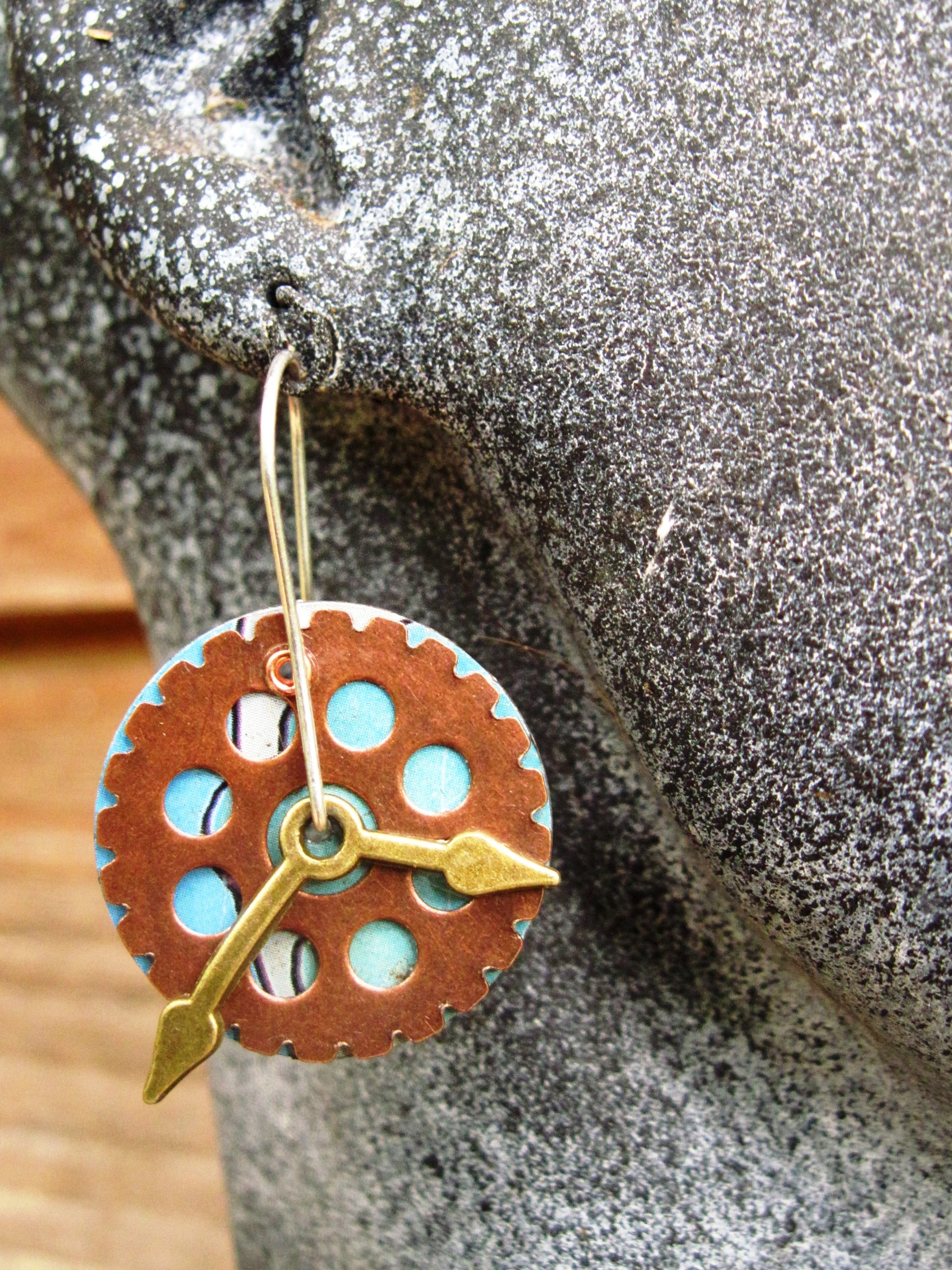 Steampunk clock tin leverback hoop earrings