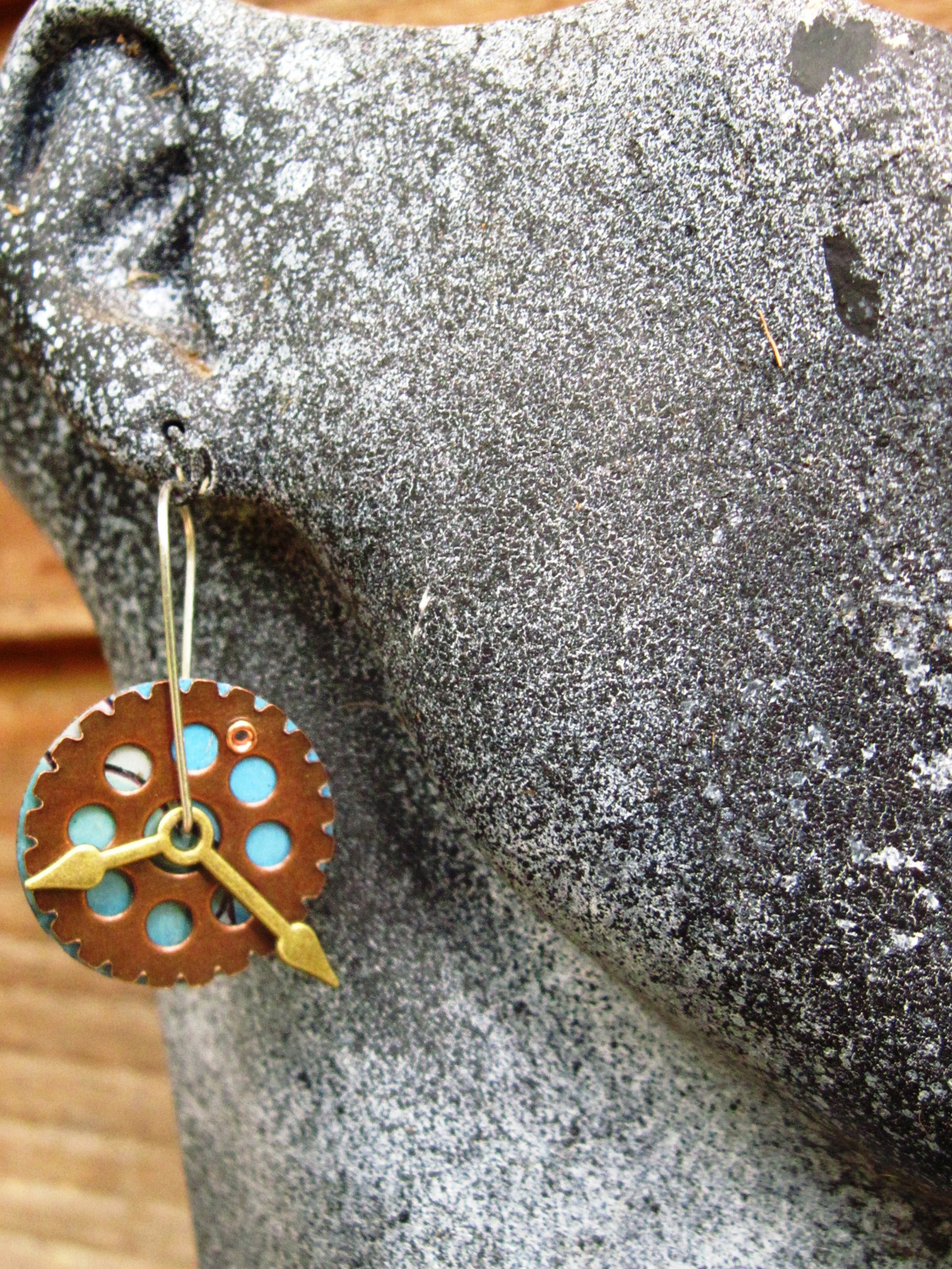Steampunk clock tin leverback hoop earrings