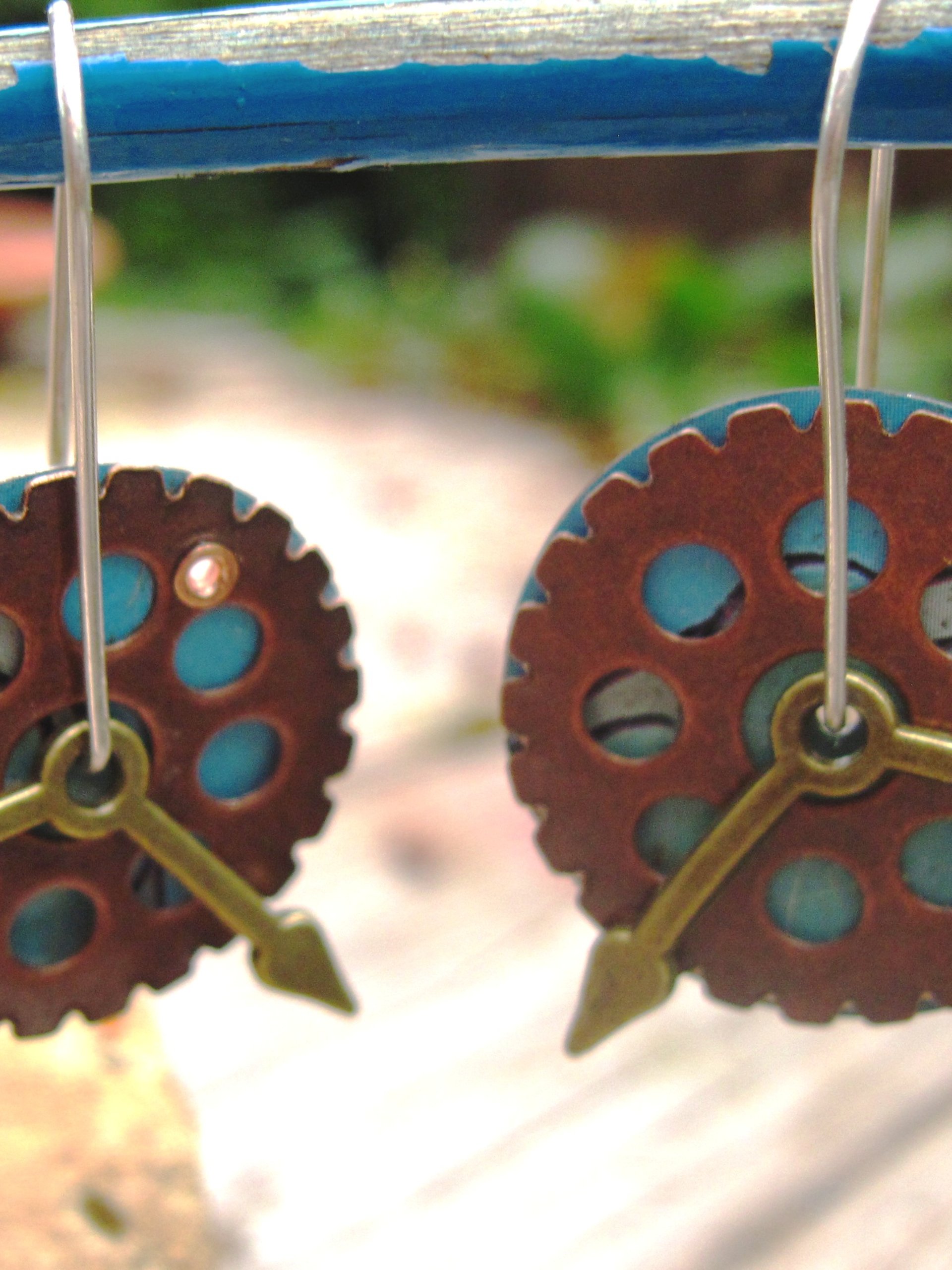 Steampunk clock tin leverback hoop earrings