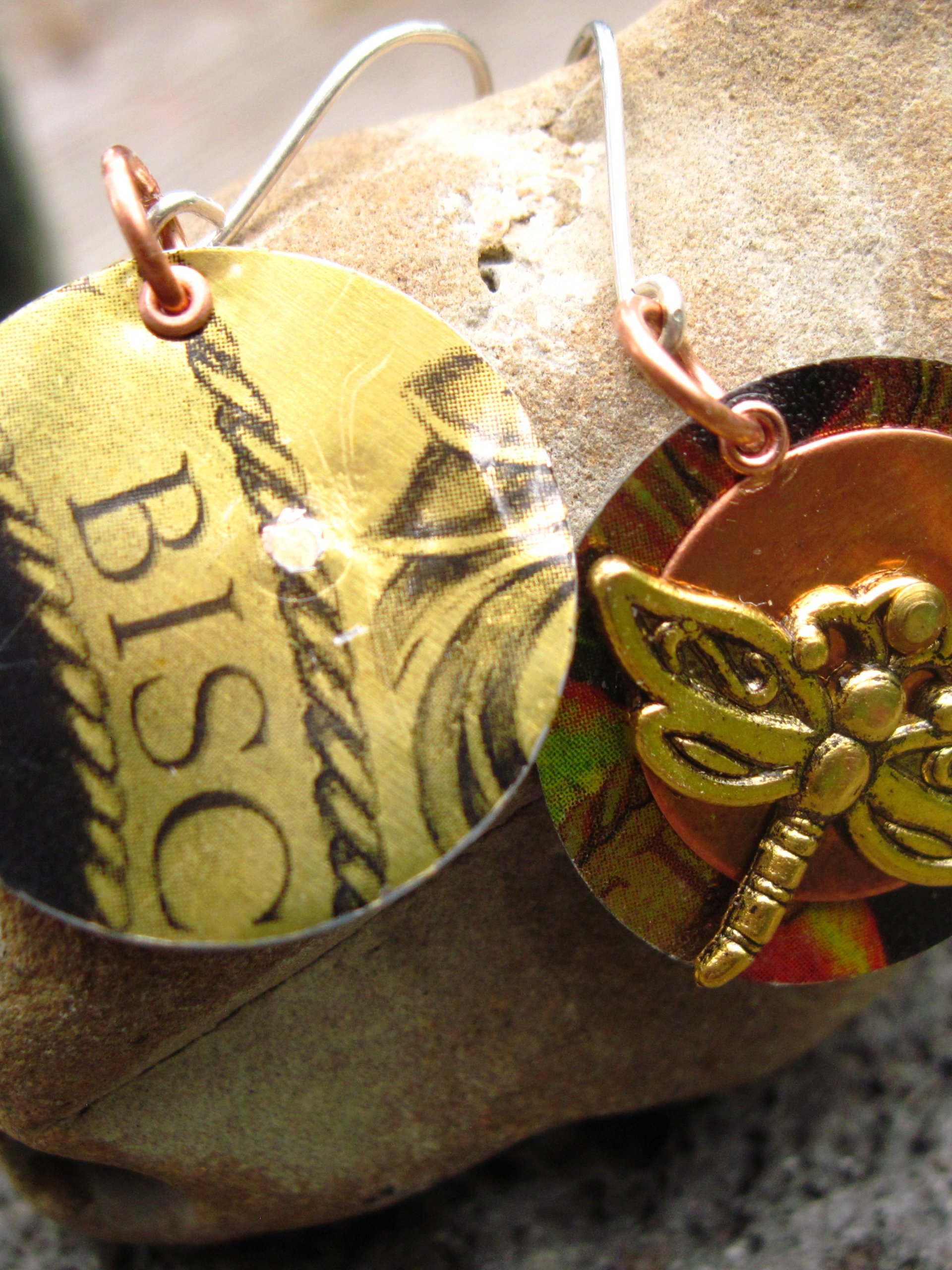 Dragonfly mixed metal dangle earrings