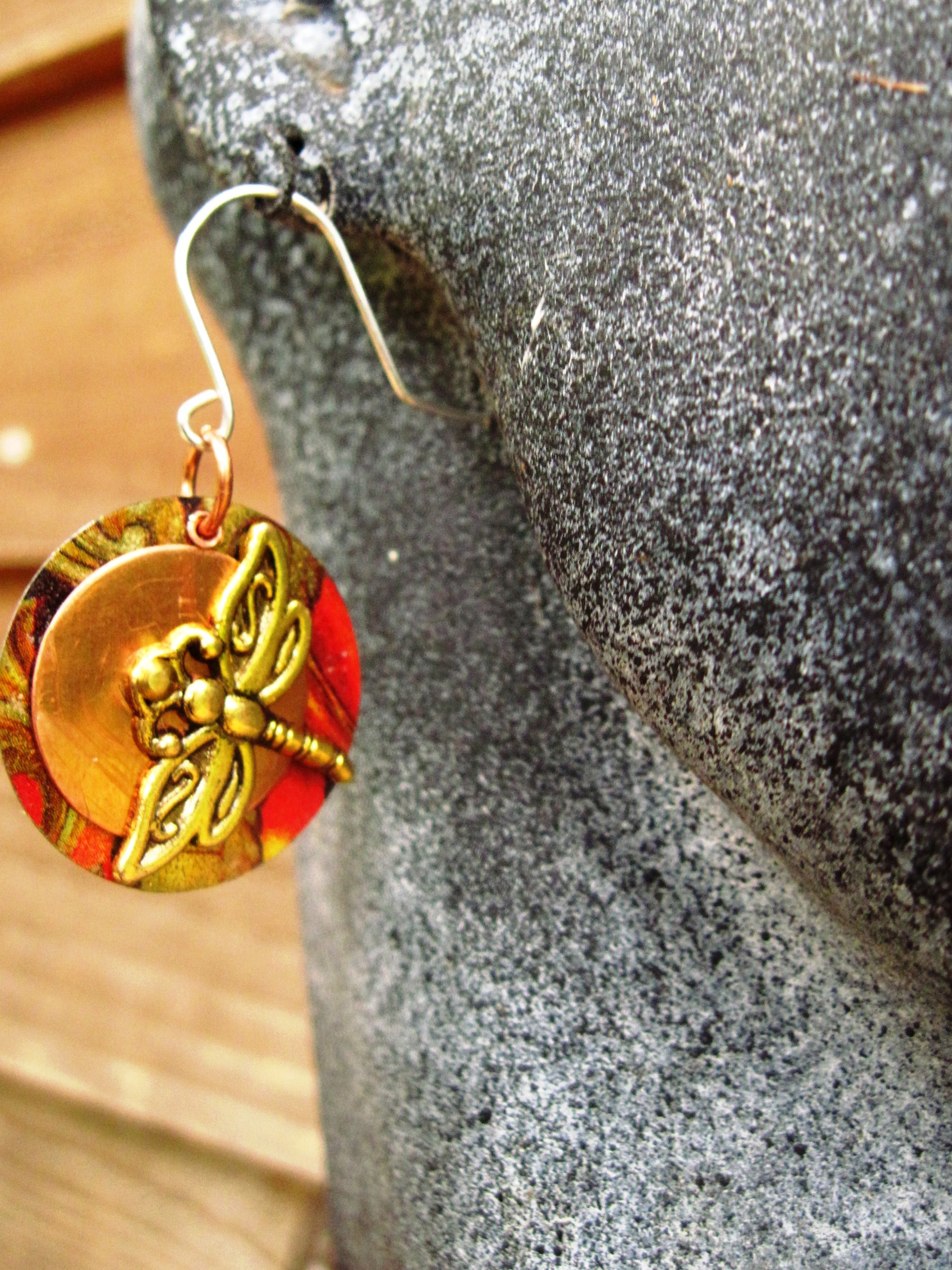 Dragonfly mixed metal dangle earrings