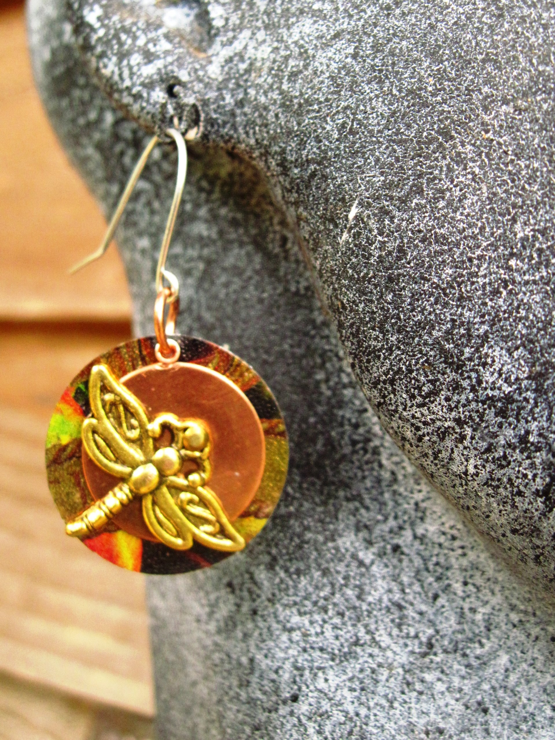 Dragonfly mixed metal dangle earrings