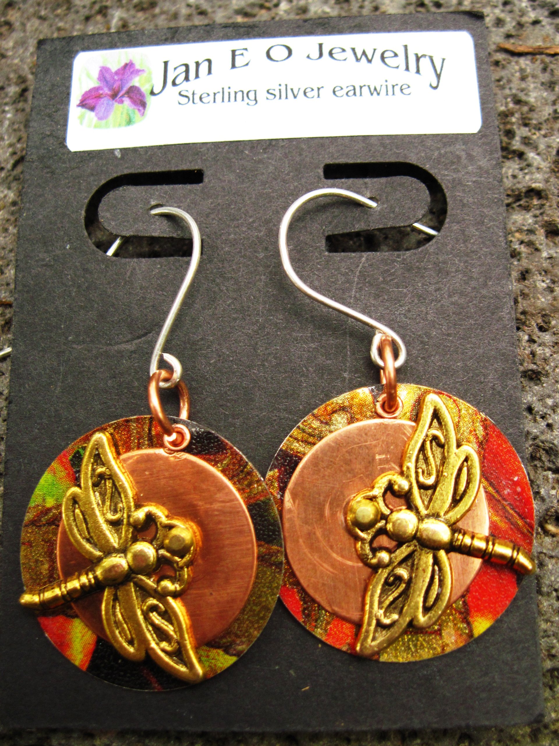Dragonfly mixed metal dangle earrings