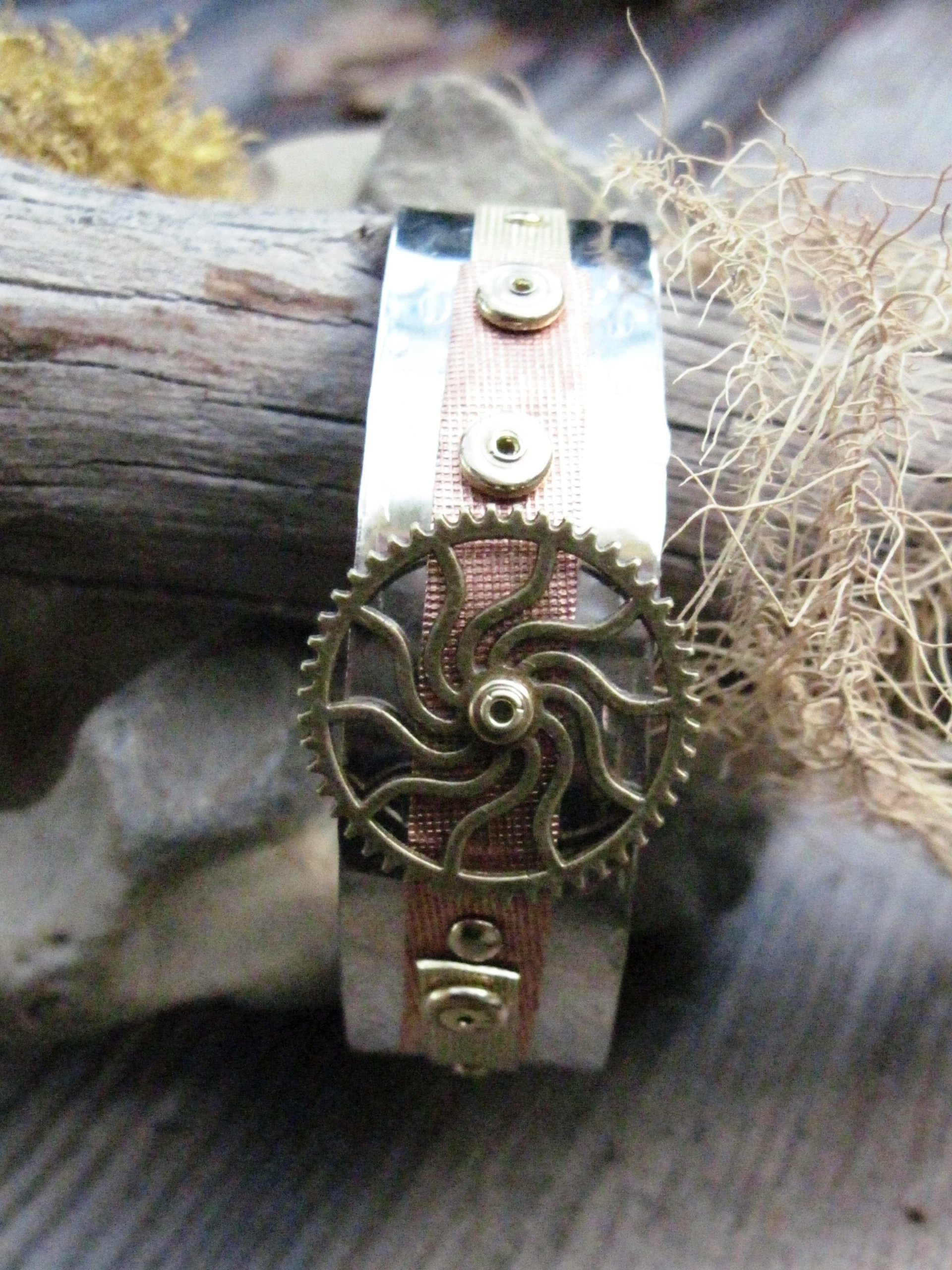 Mixed metal steampunk unisex cuff