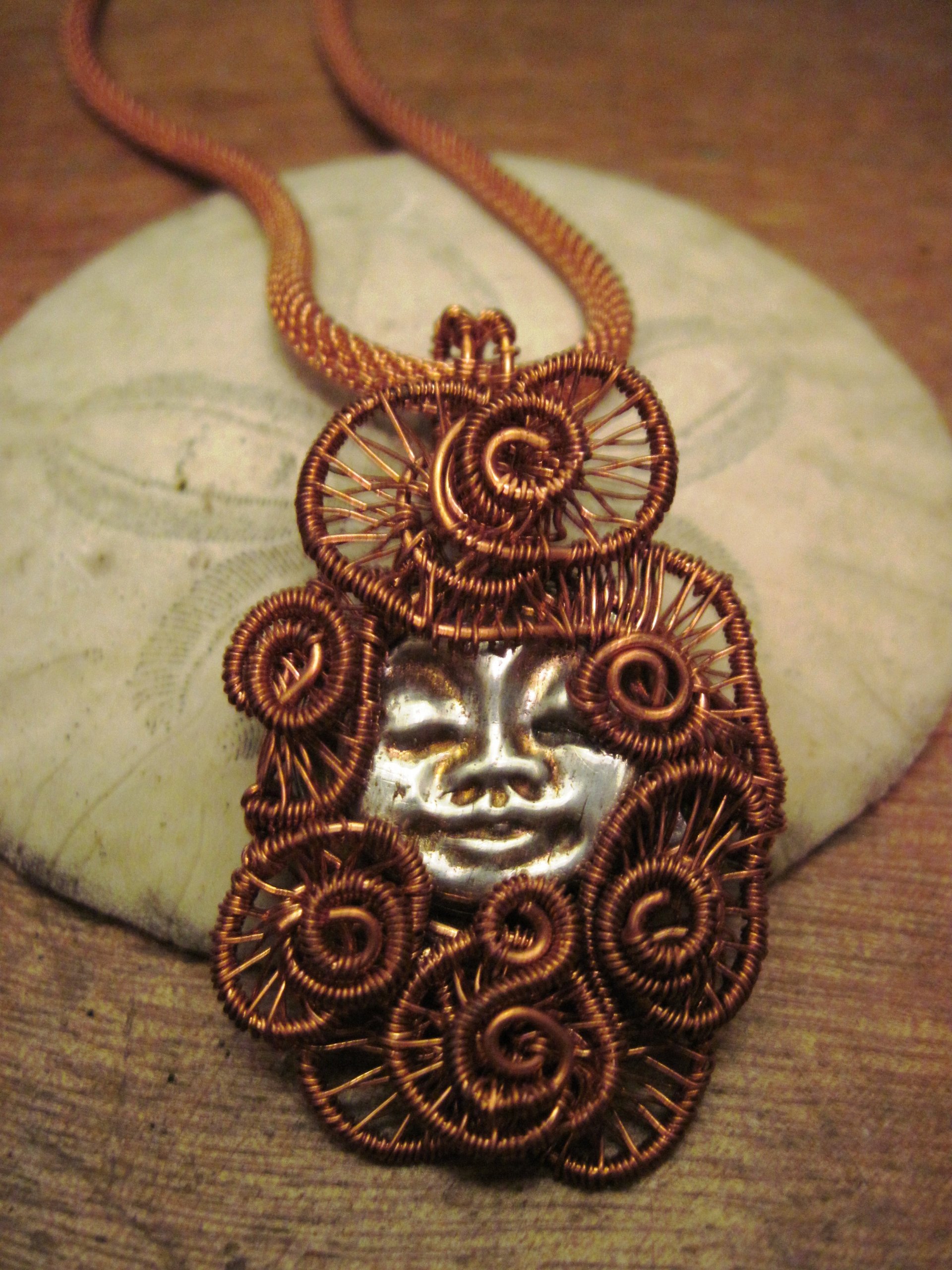 Silver and Copper Handmade Moon Face Pendant