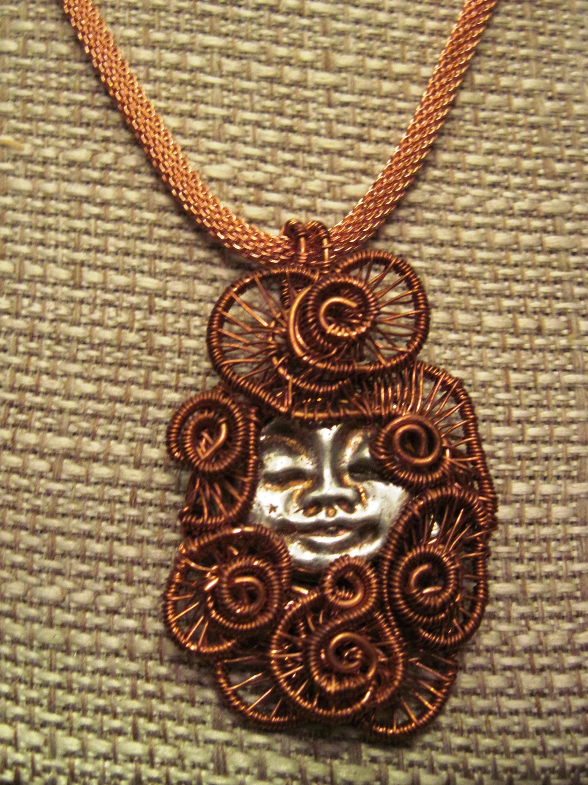 Silver and Copper Handmade Moon Face Pendant