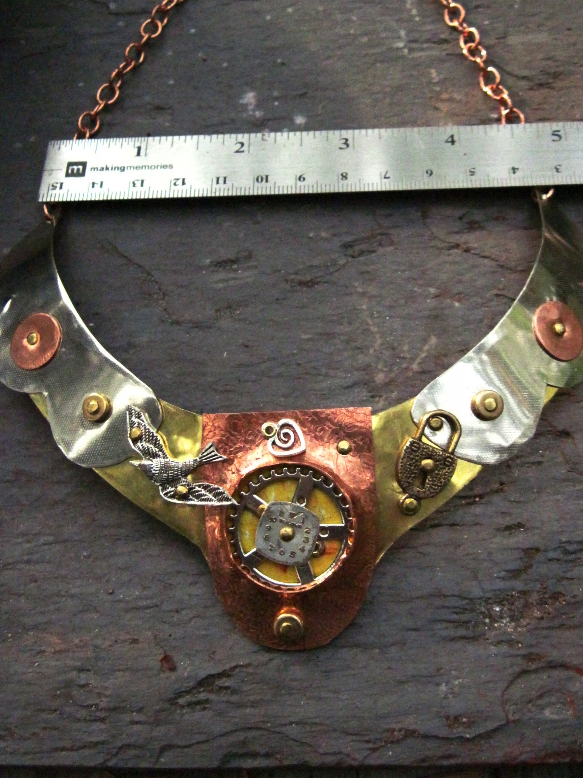 Steampunk mixed metal breast plate statement neck piece