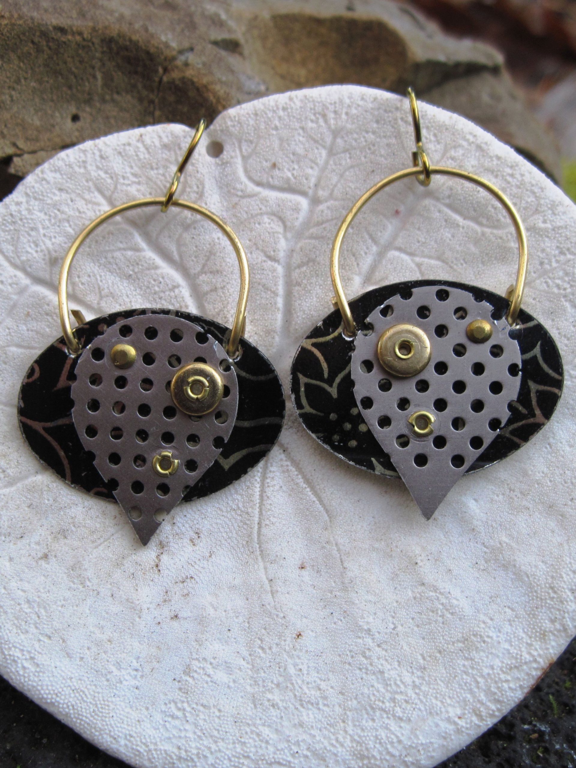 Mixed metal textured boho dangle earrings