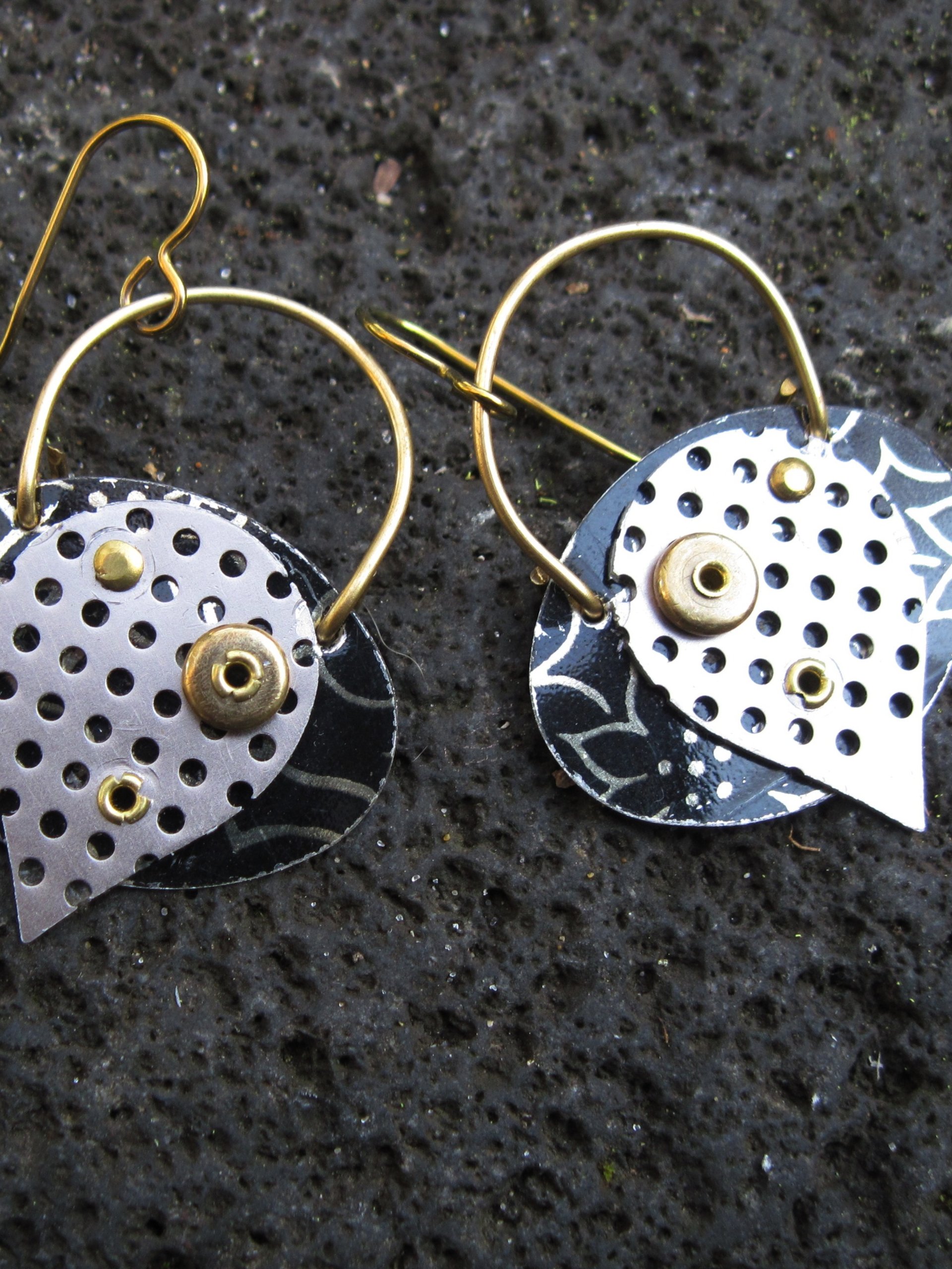 Mixed metal textured boho dangle earrings