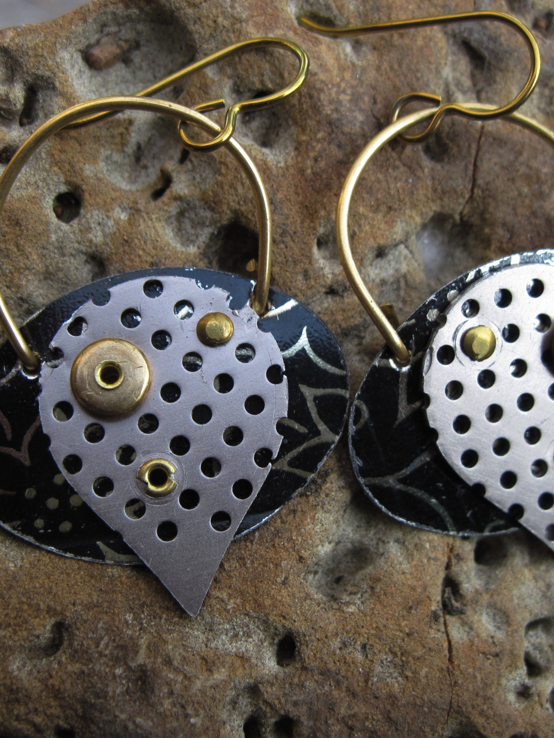 Mixed metal textured boho dangle earrings