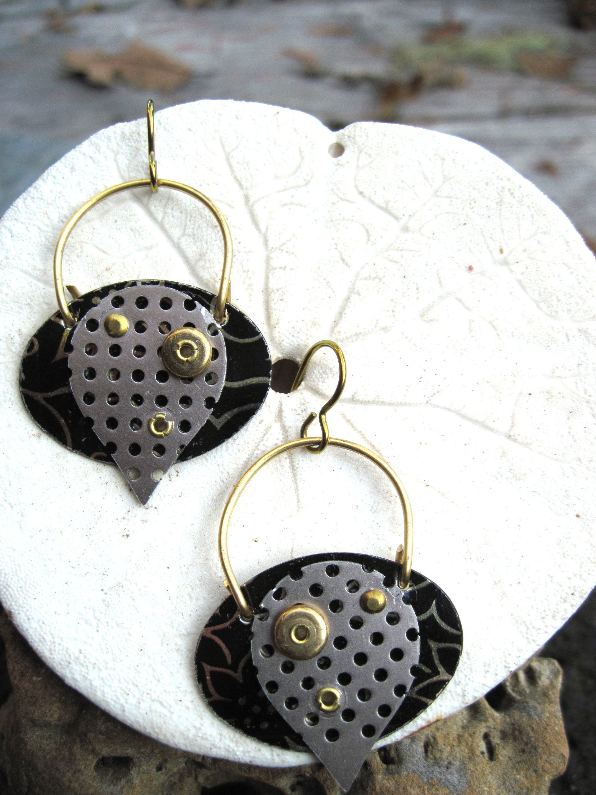 Mixed metal textured boho dangle earrings