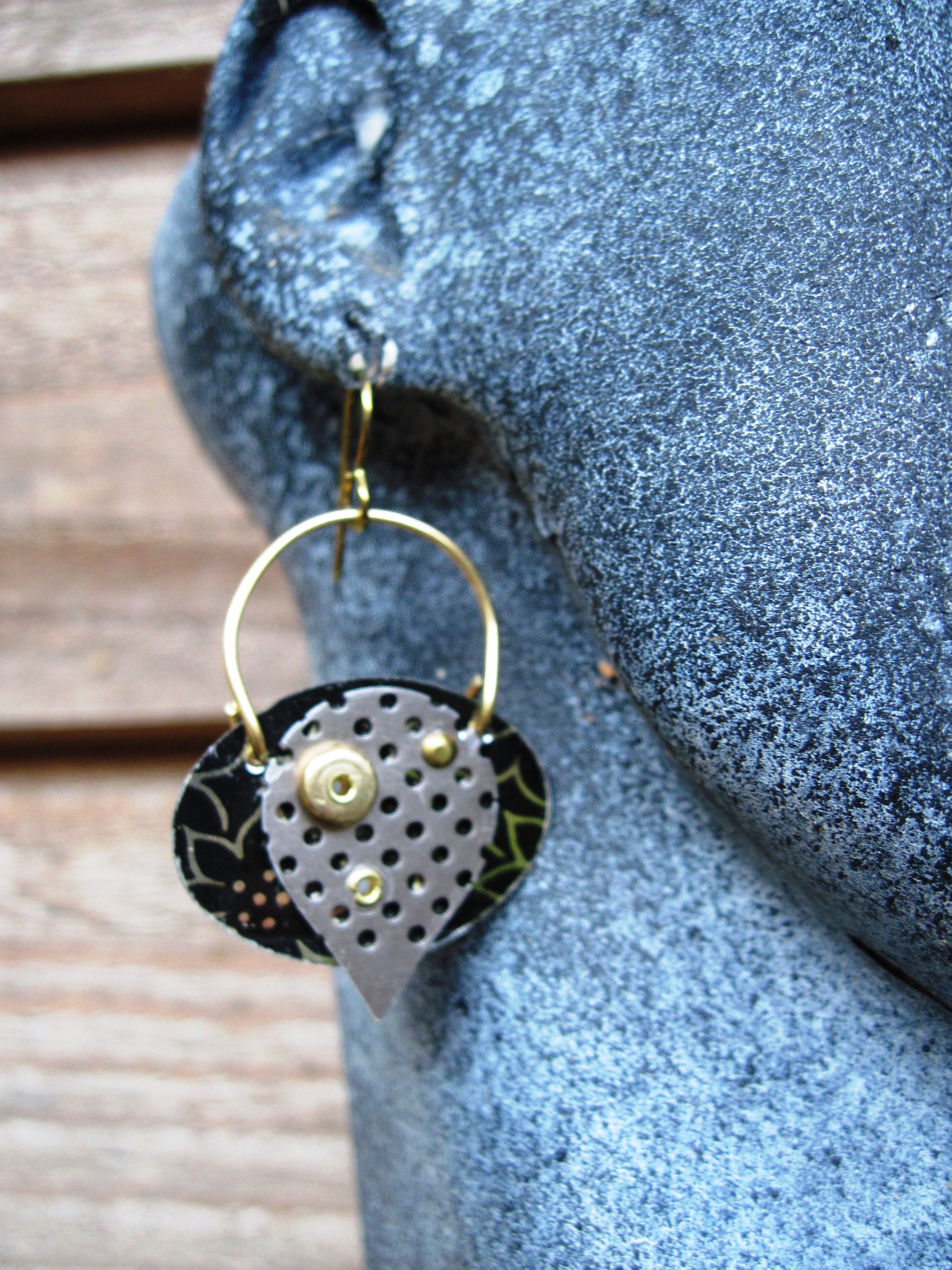 Mixed metal textured boho dangle earrings