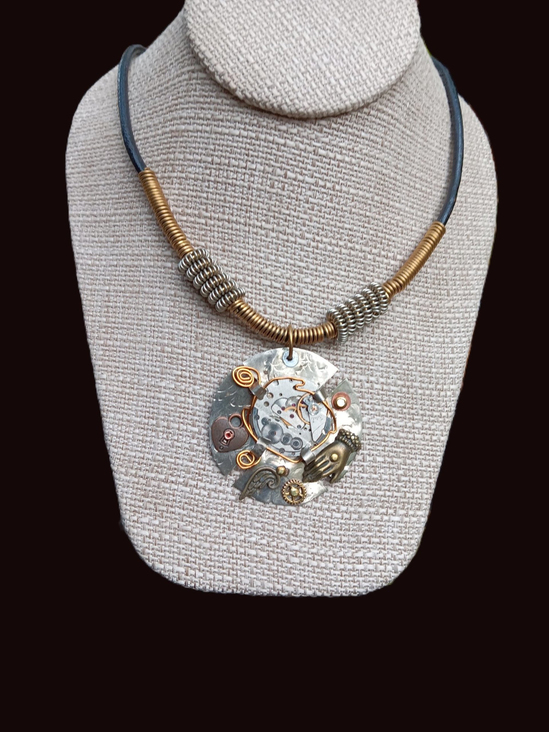 Steampunk watchworks mixed metal German silver  pendant