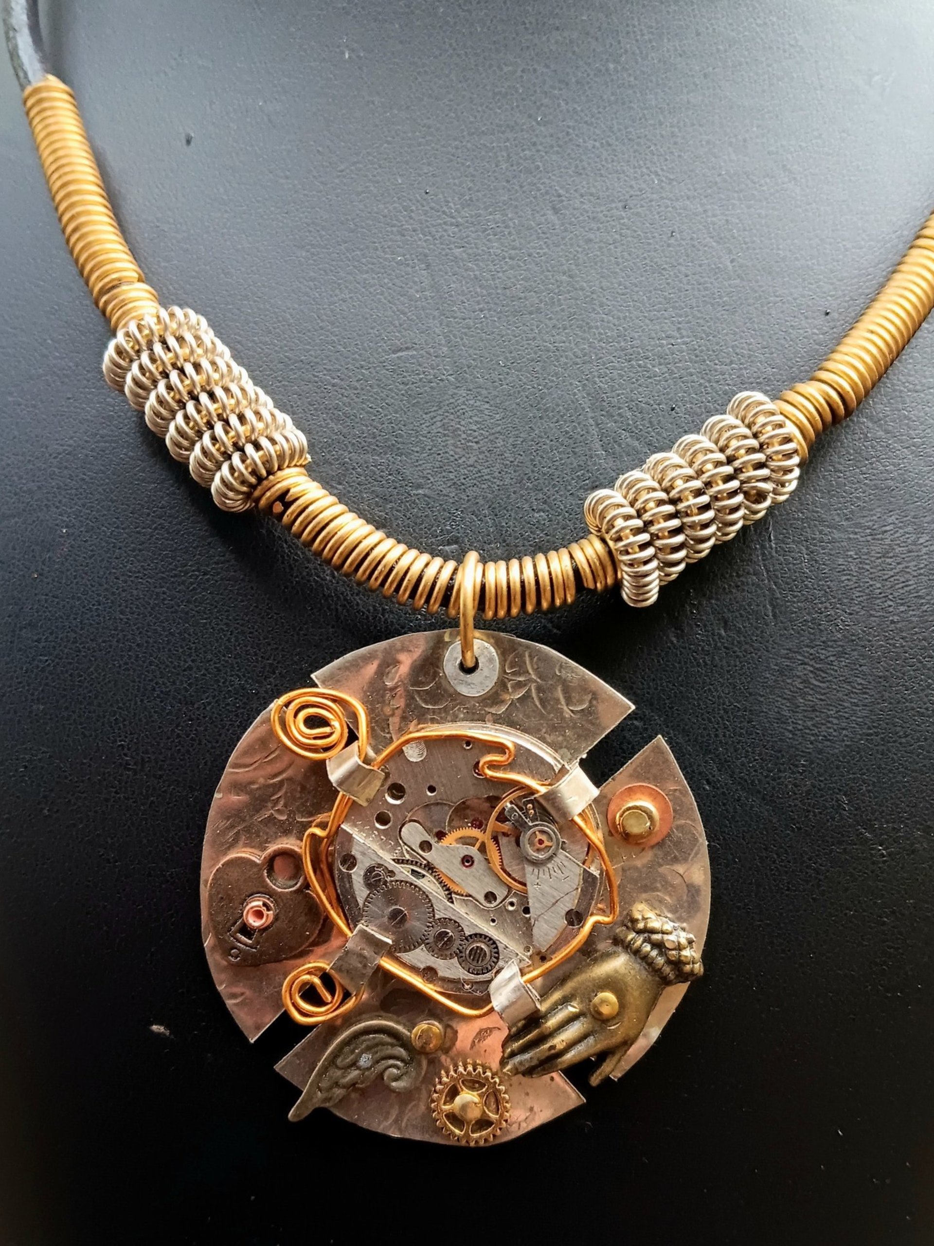 Steampunk watchworks mixed metal German silver  pendant