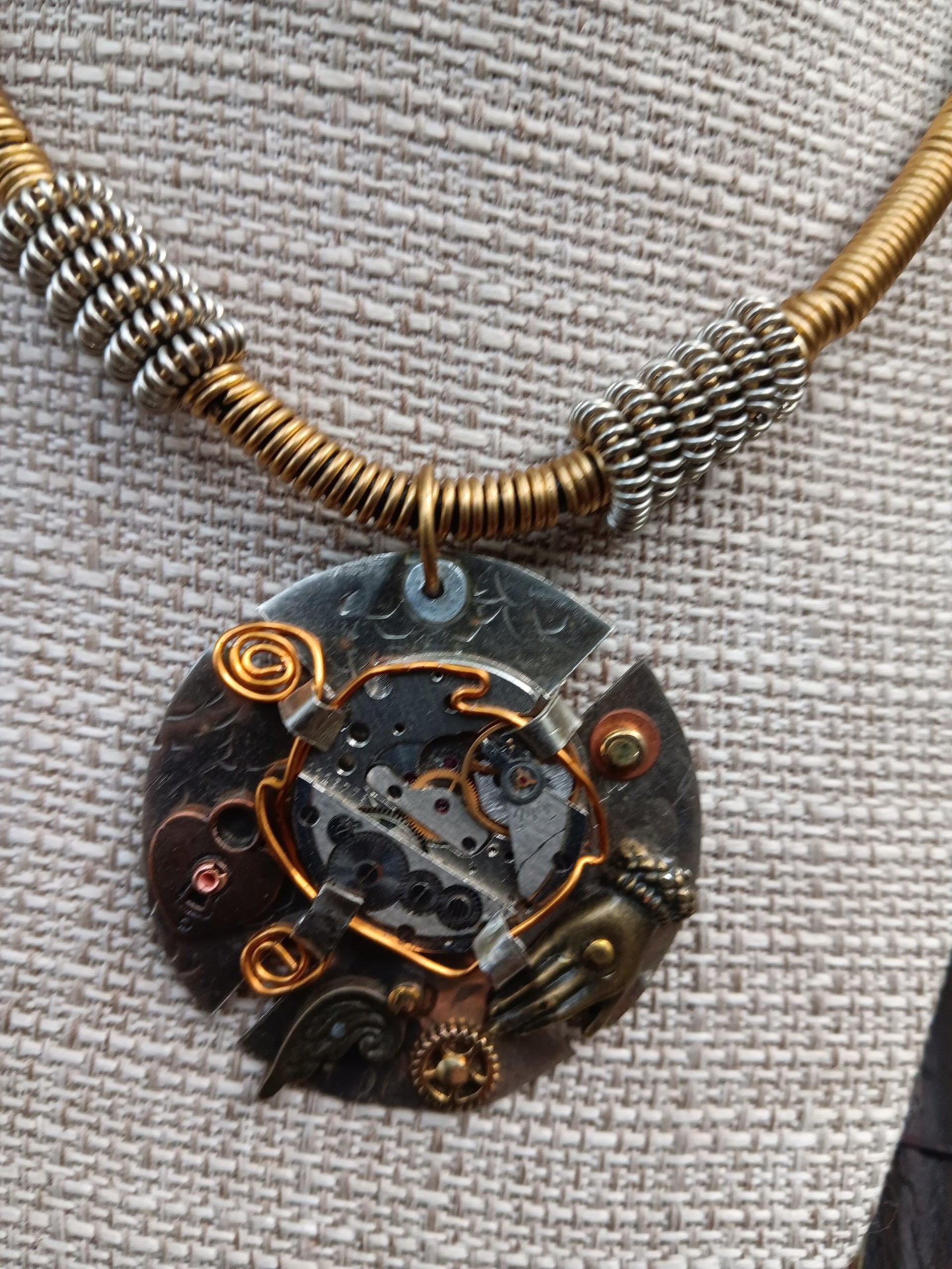 Steampunk watchworks mixed metal German silver  pendant