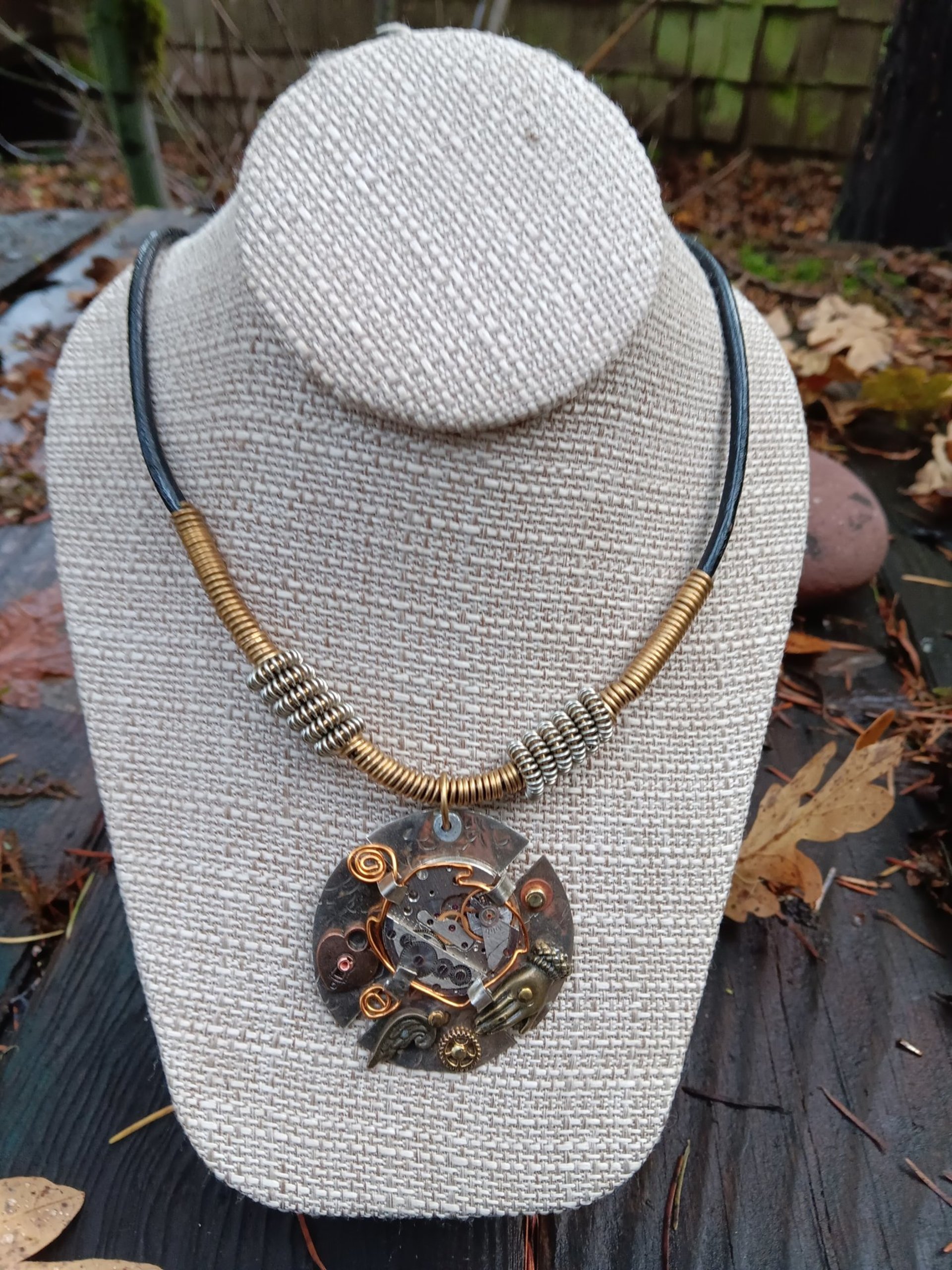 Steampunk watchworks mixed metal German silver  pendant