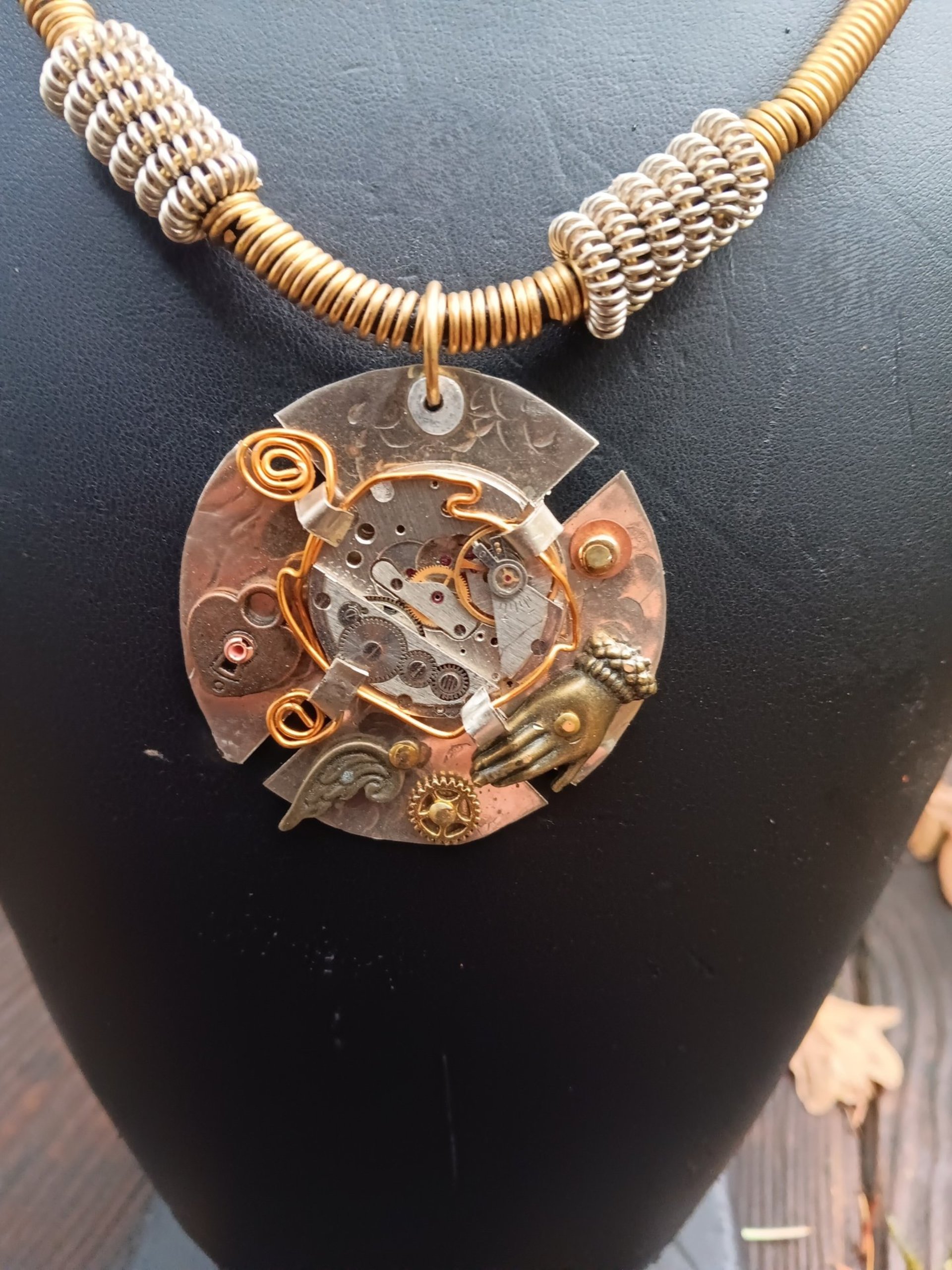 Steampunk watchworks mixed metal German silver  pendant