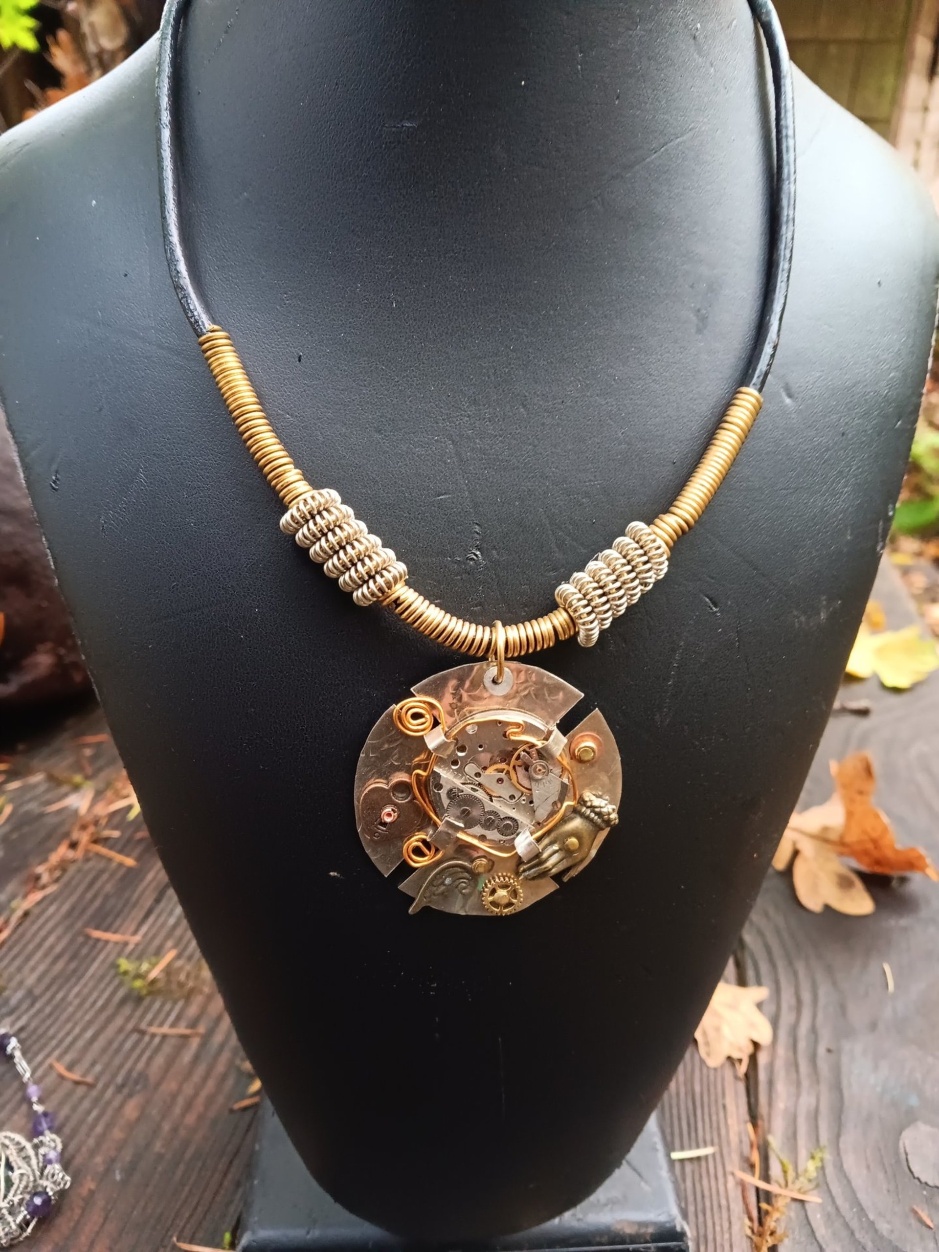 Steampunk watchworks mixed metal German silver  pendant