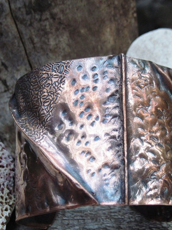 Wide tribal unisex fold form copper cuff