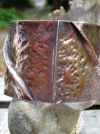 Wide tribal unisex fold form copper cuff