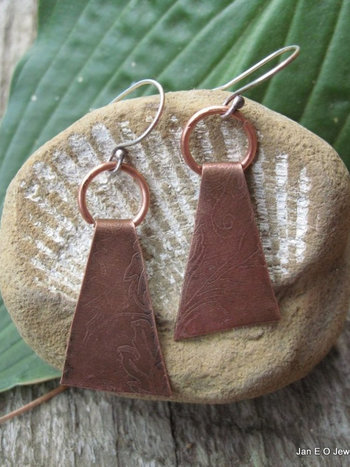 Etched copper primitive dangle earrings