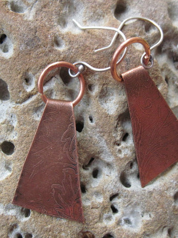 Etched copper primitive dangle earrings