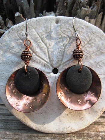 Copper and beach stone dangles
