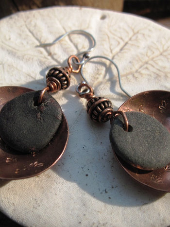 Copper and beach stone dangles