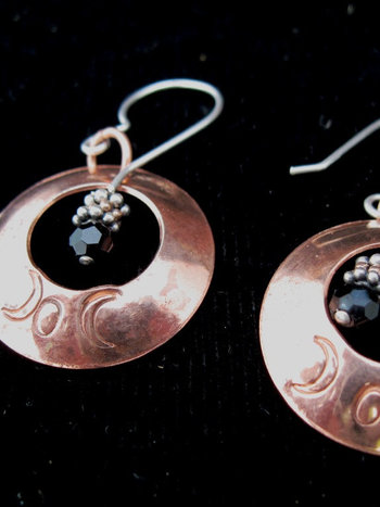 Copper moon earrings with beads