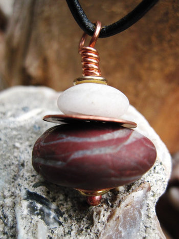 Red jasper and white stacked rock pendant