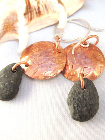 Natural beach rock earrings