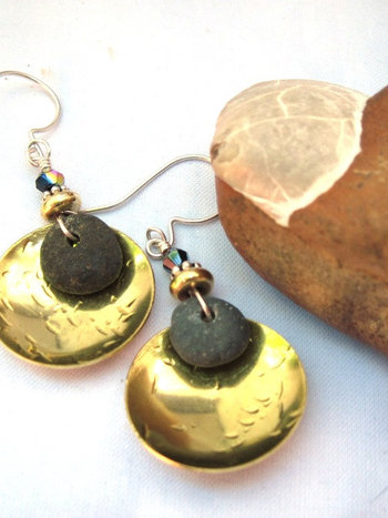 Natural Rock and Brass Earrings