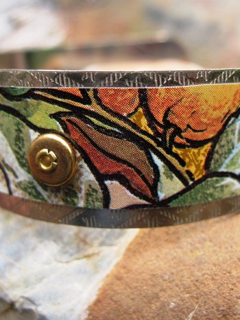 mixed metal recycled tin and silver repurposed cuff