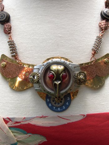 Steampunk  statement  repurposed breastplate winged watch parts