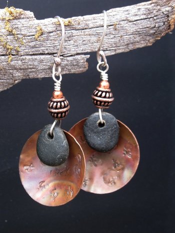 Handmade natural stone and copper earrings