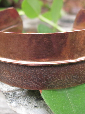 Wide copper fold form cuff bracelet