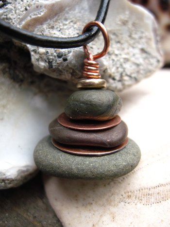 Oregon beach rock cairn in jaspers and recycled copper - Om Rock stacked stone p