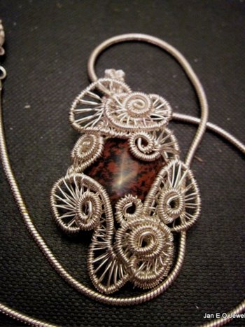 Handmade wire wrap Jasper gemstone cabochon pendant  one of a kind jewelry