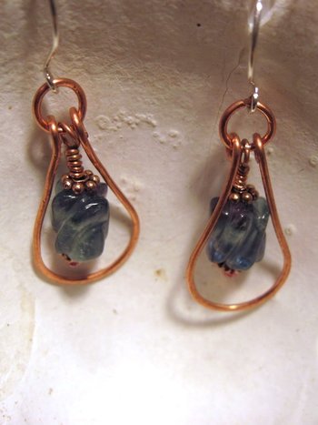 Fluorite and Copper Healing Dangle Hoop Earrings