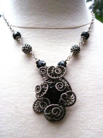 Black Onyx Cabochon  Sterling Silver Wire Wrap Cabochon- Mirror to the Soul